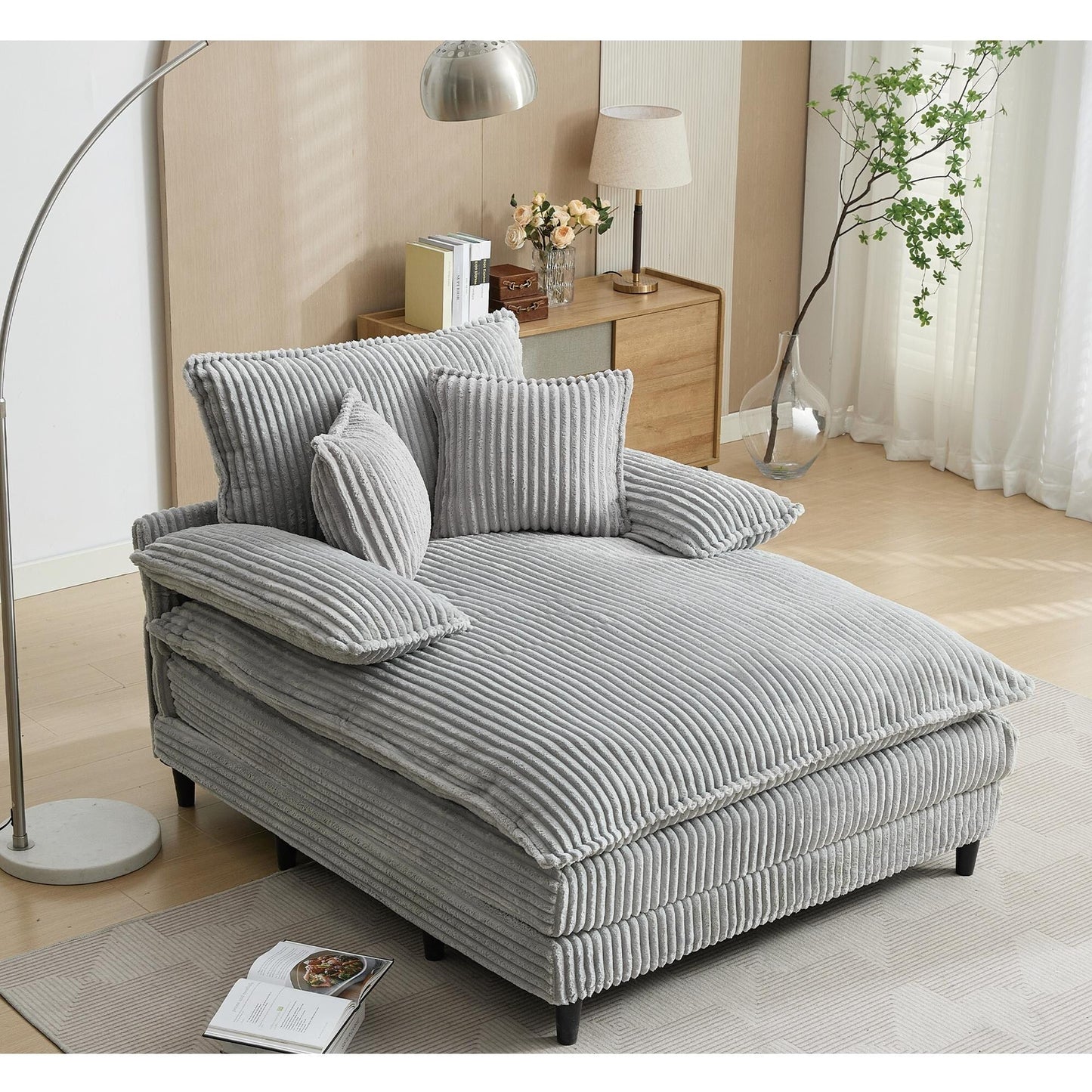 Chaise longue surdimensionnée de 54,75 W, canapé-lit moelleux et rembourré avec 2 oreillers
