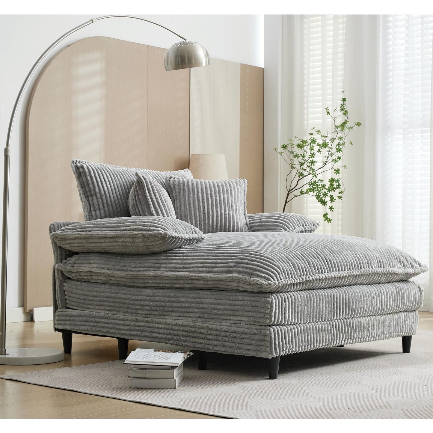 Chaise longue surdimensionnée de 54,75 W, canapé-lit moelleux et rembourré avec 2 oreillers