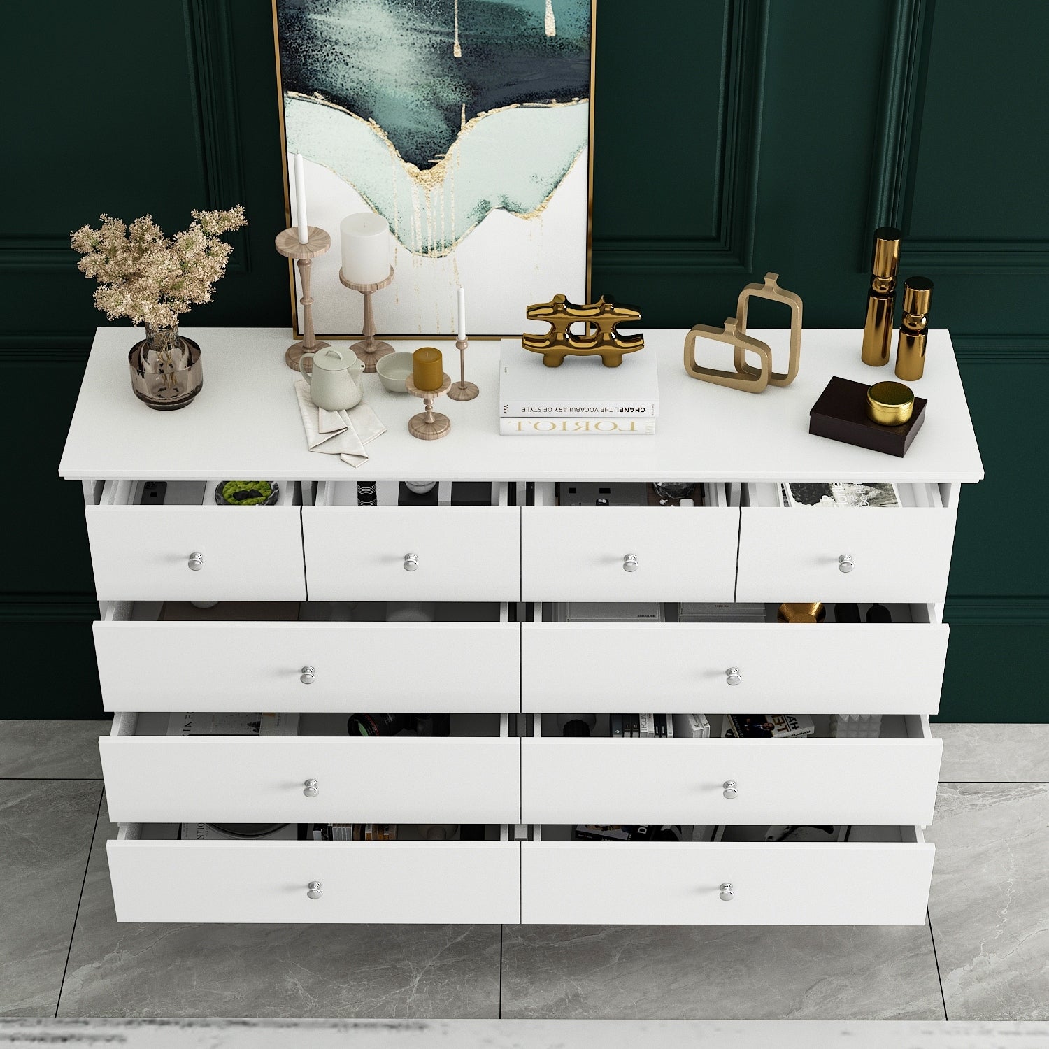 Commode double de 55,1 po de large avec tiroirs de rangement