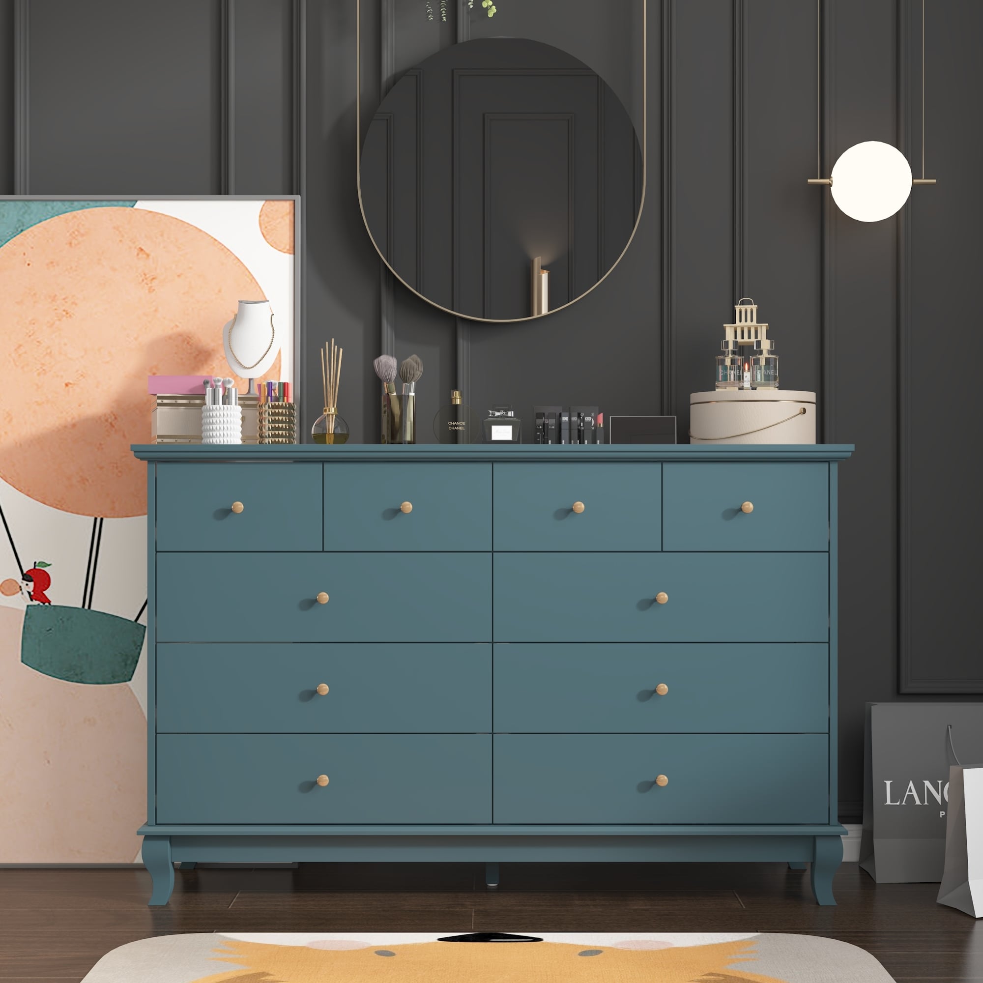Commode double de 55,1 po de large avec tiroirs de rangement