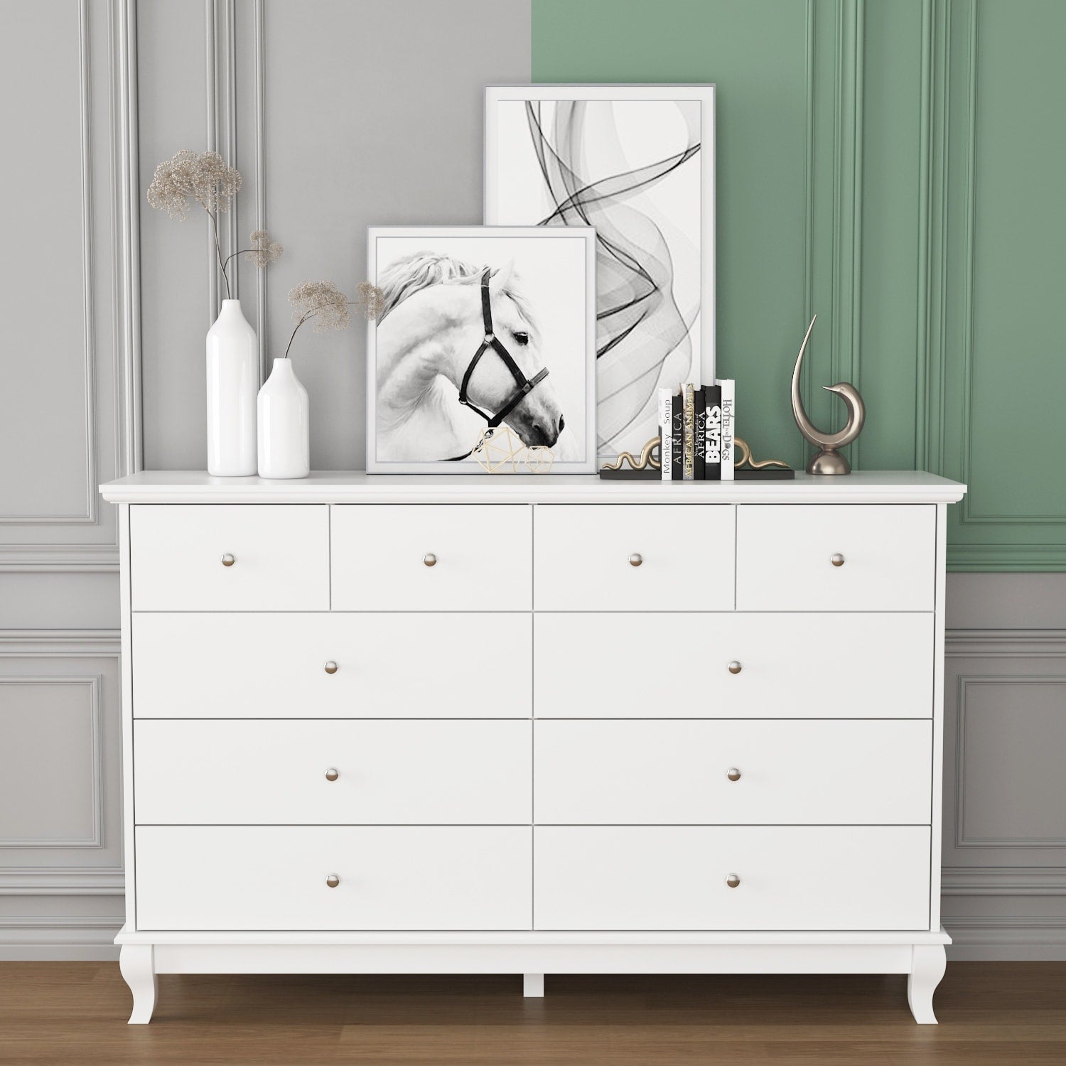 Commode double de 55,1 po de large avec tiroirs de rangement