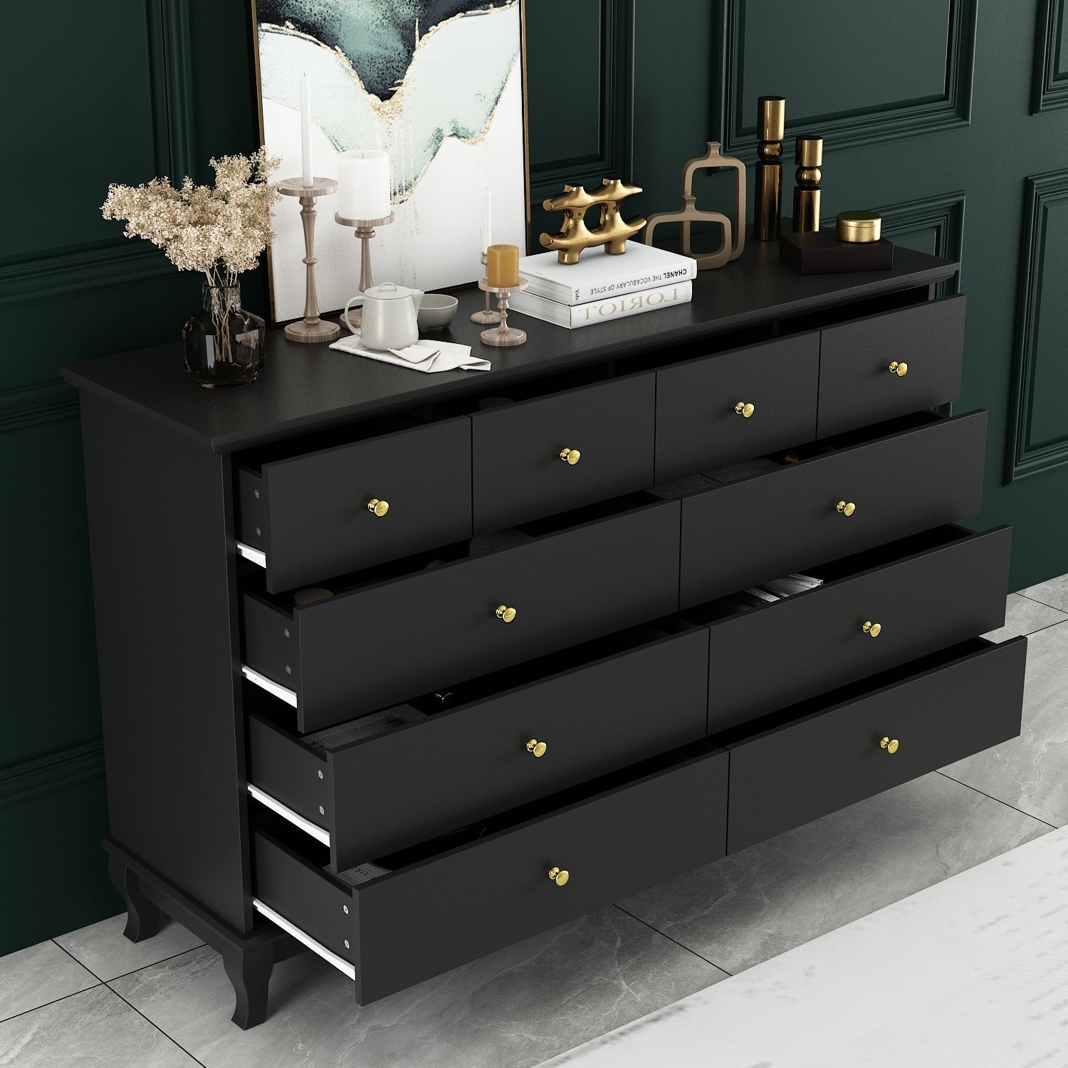 Commode double de 55,1 po de large avec tiroirs de rangement