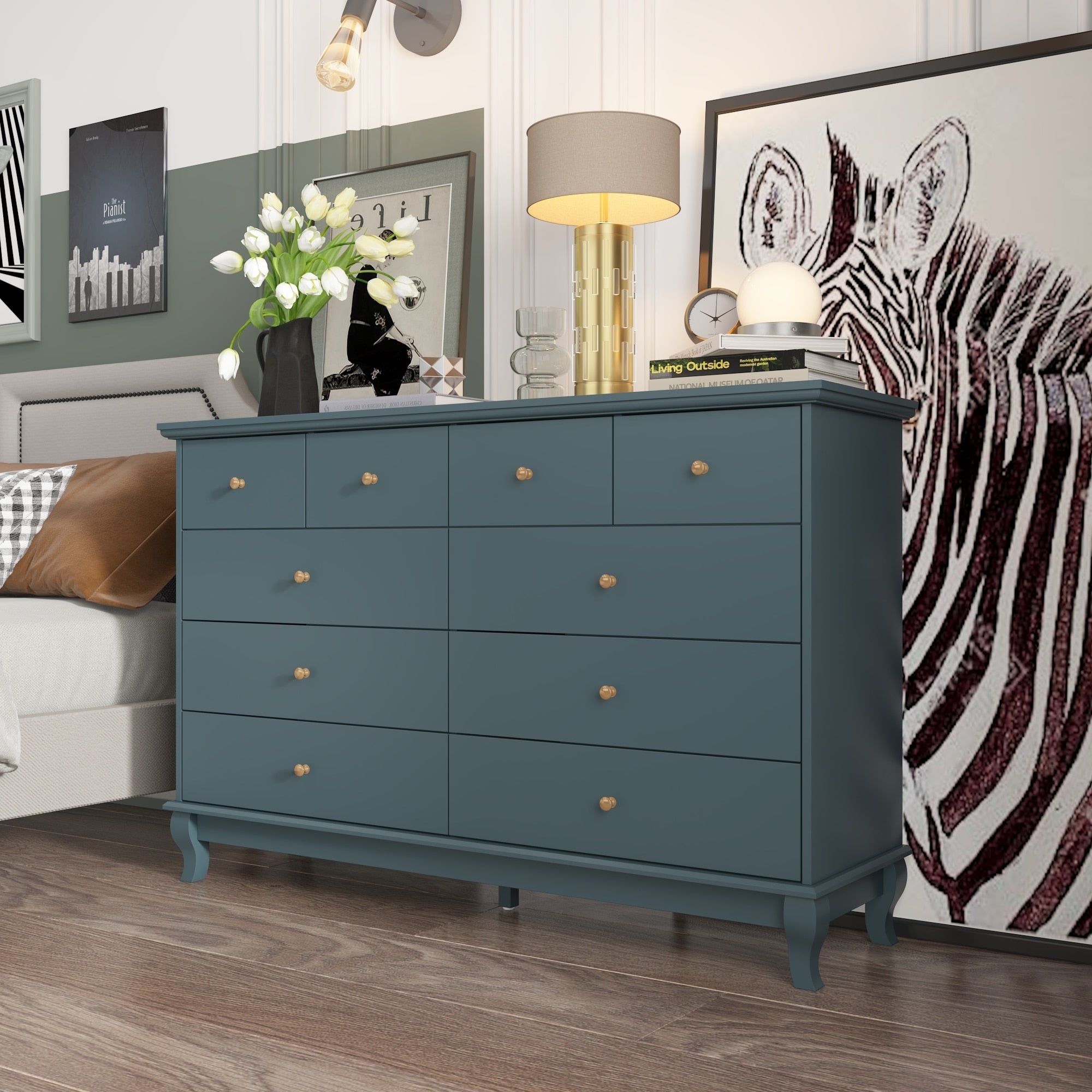 Commode double de 55,1 po de large avec tiroirs de rangement