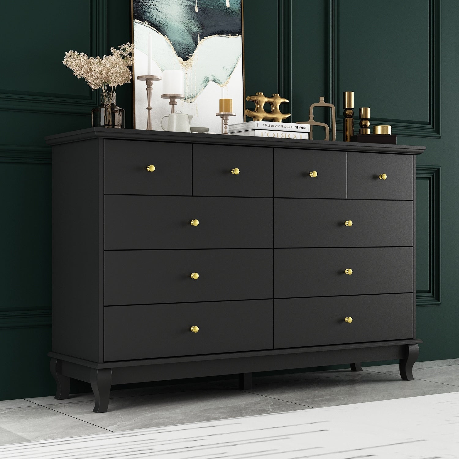 Commode double de 55,1 po de large avec tiroirs de rangement