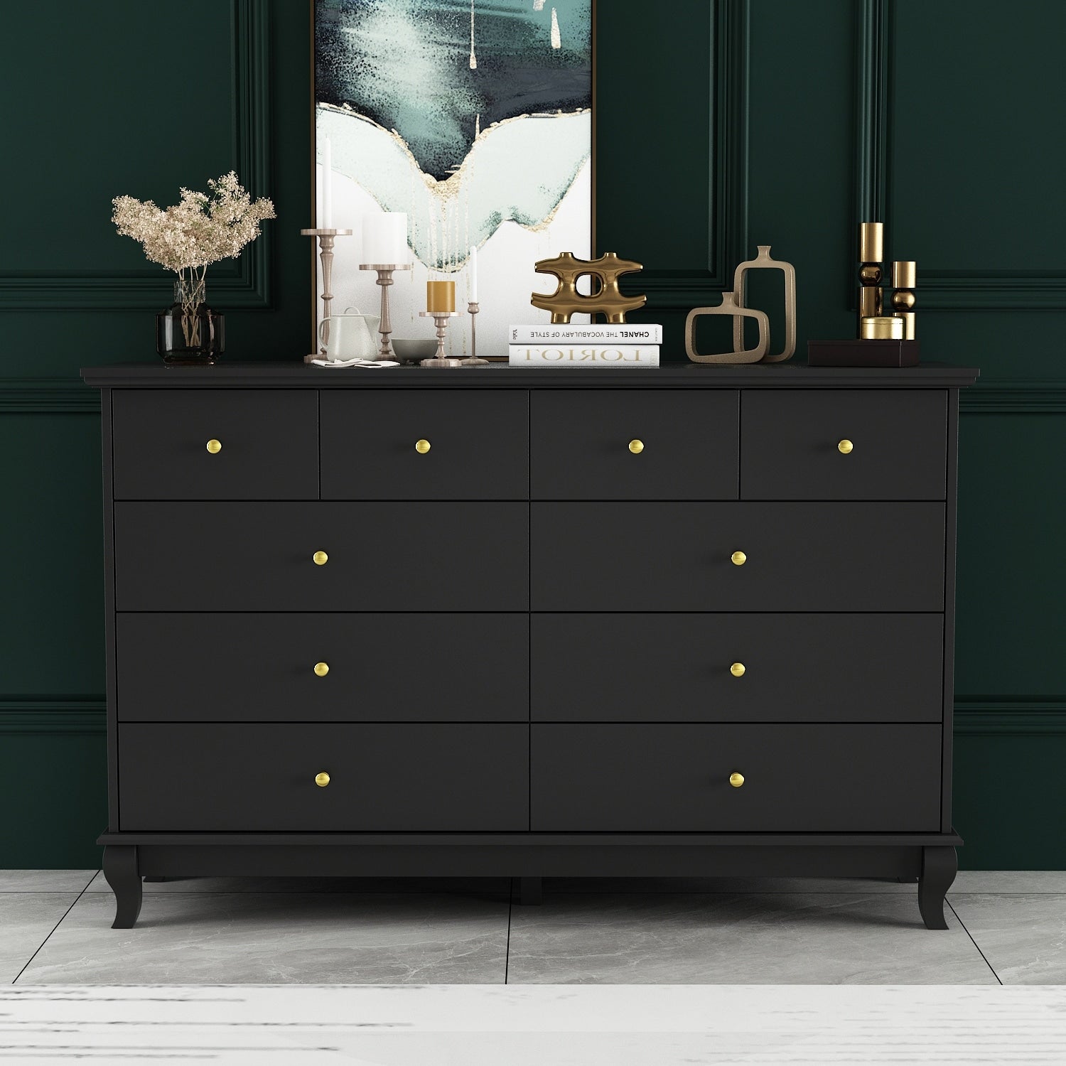 Commode double de 55,1 po de large avec tiroirs de rangement