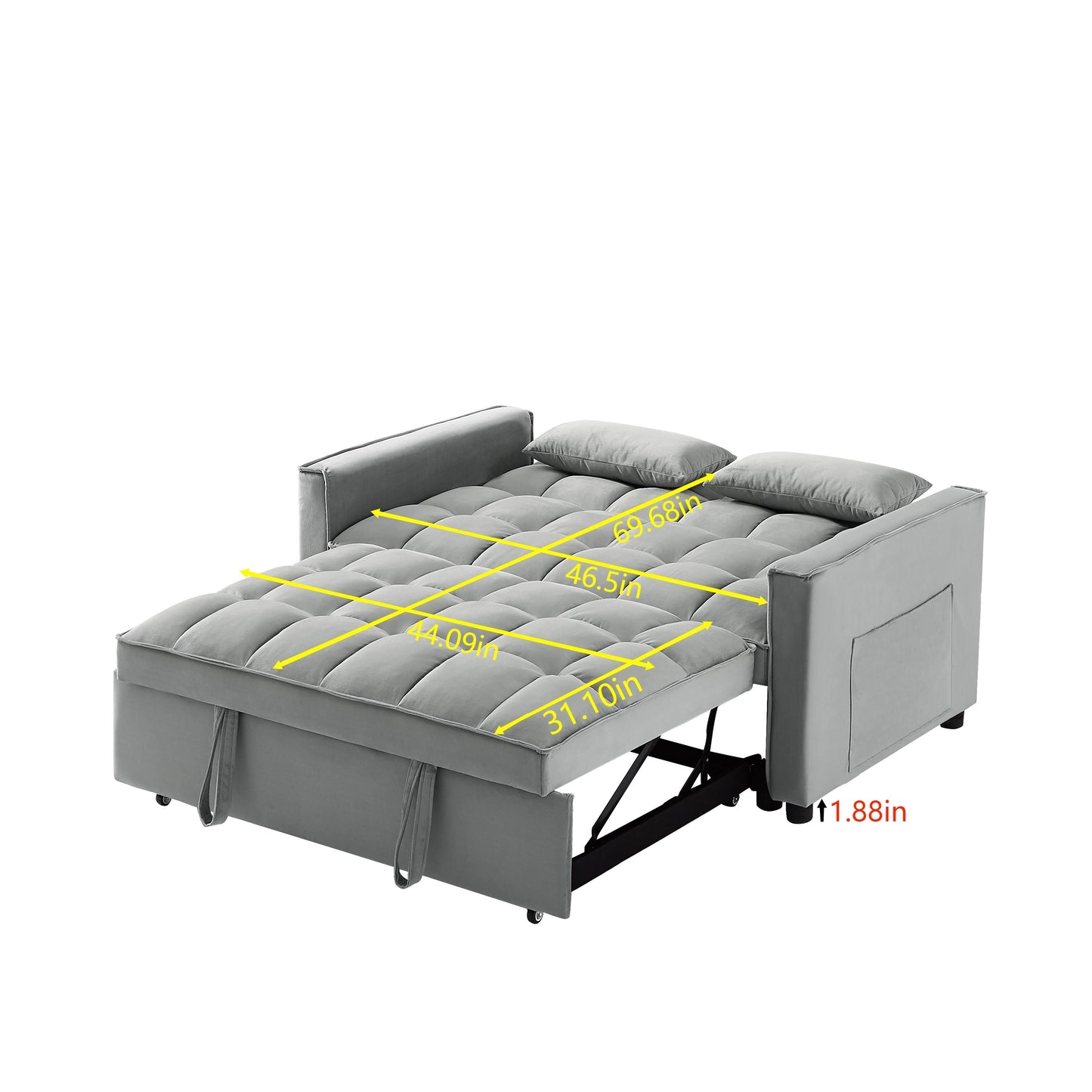 Canapé-lit convertible 2 en 1 en velours 55,2 avec dossier réglable