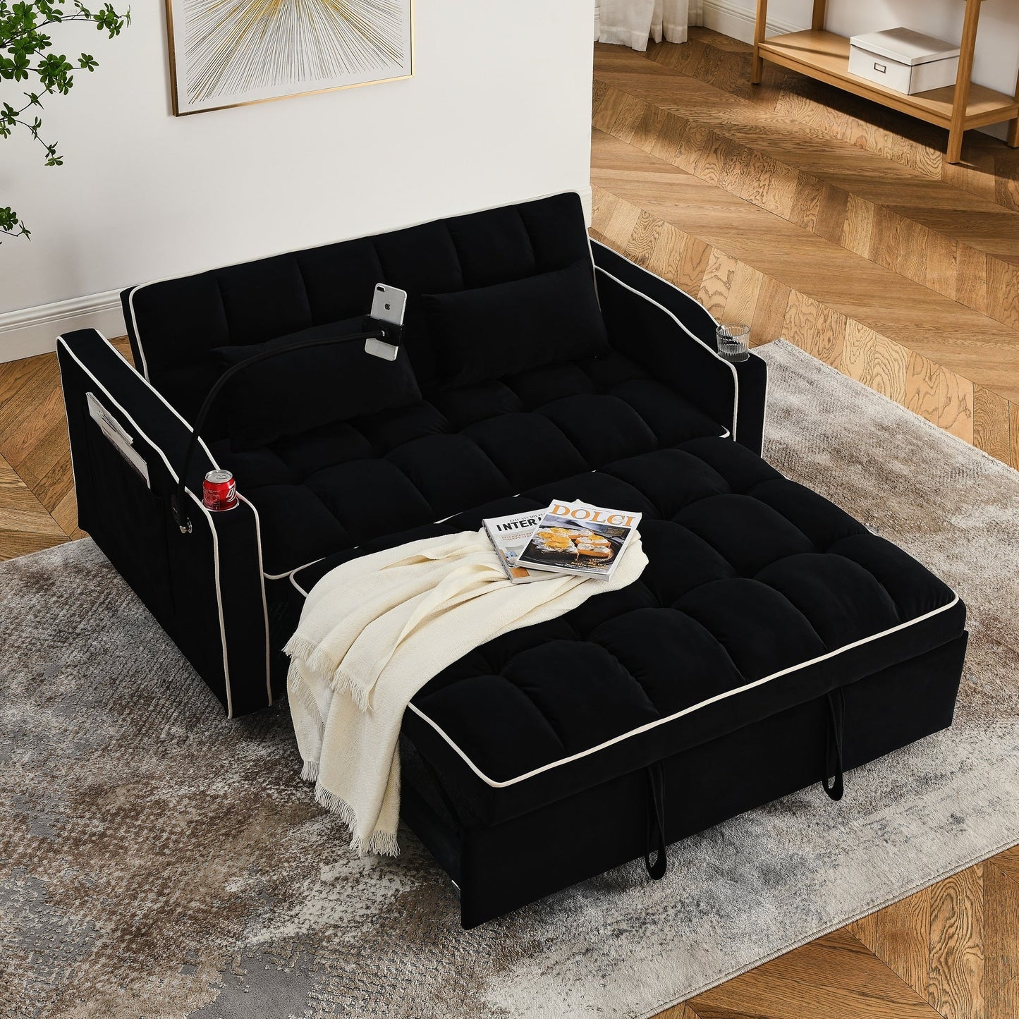 Canapé-lit pliable polyvalent de 55,51 pouces en 3 longueurs