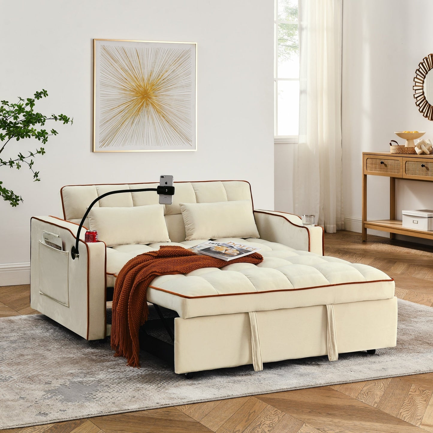 Canapé-lit pliable polyvalent de 55,51 pouces en 3 longueurs