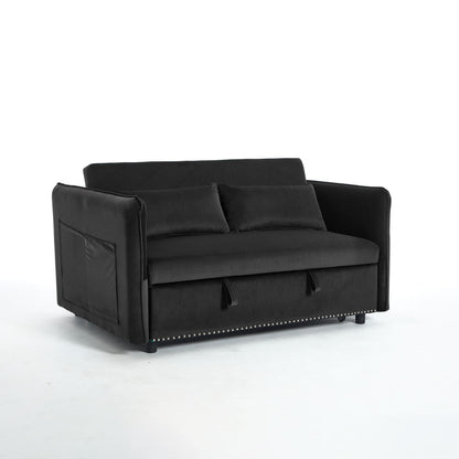 Canapé-lit convertible 3 en 1 en velours de 55 pouces avec dossier inclinable, poches latérales et 2 oreillers