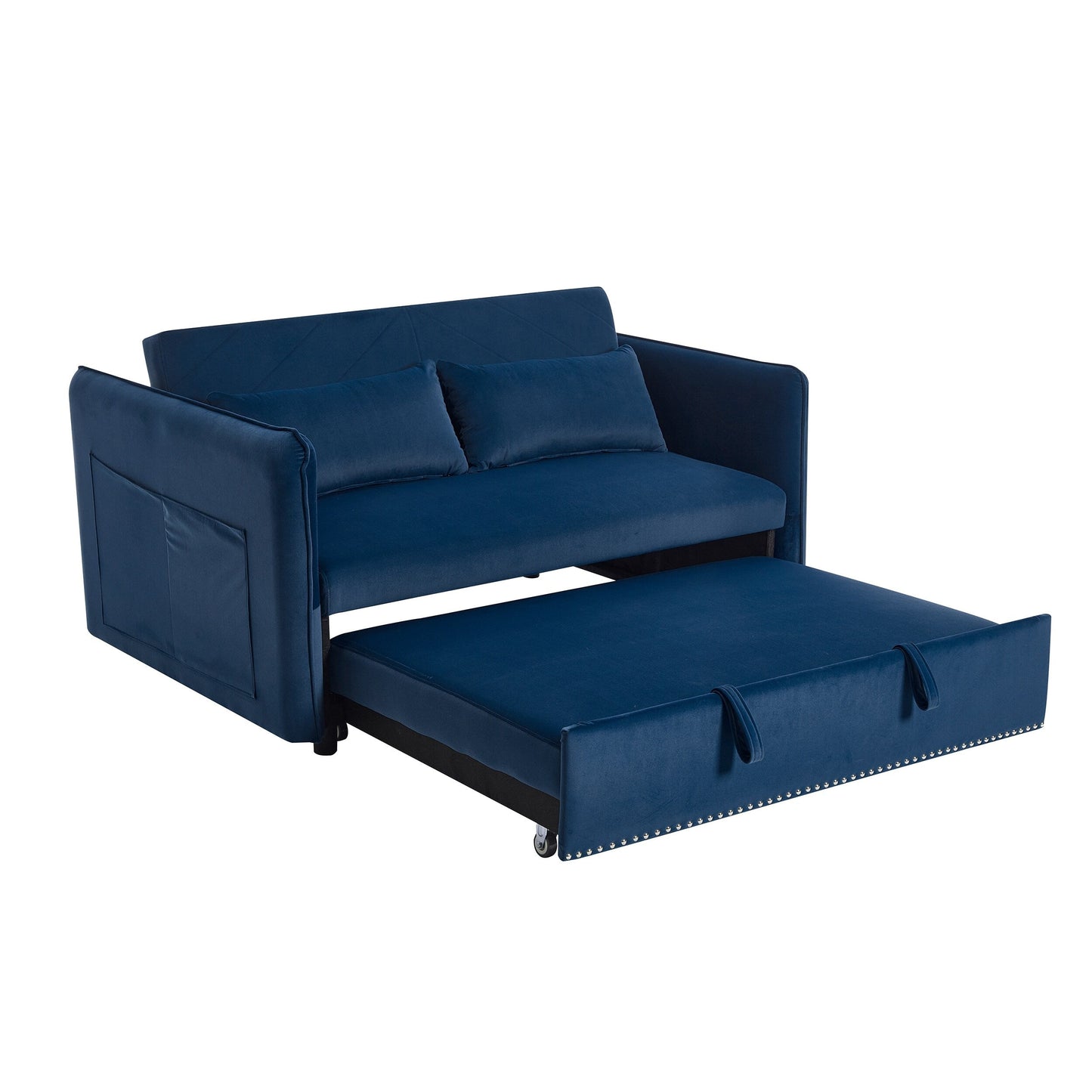 Canapé-lit convertible 3 en 1 en velours de 55 pouces avec dossier inclinable, poches latérales et 2 oreillers