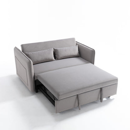 Canapé-lit convertible 3 en 1 en velours de 55 pouces avec dossier inclinable, poches latérales et 2 oreillers
