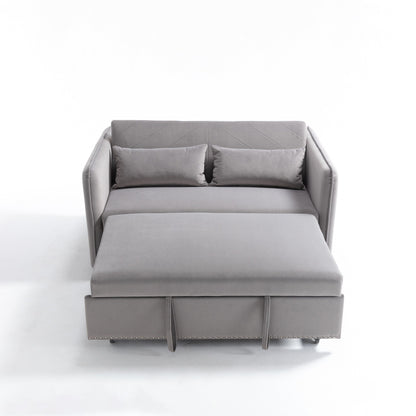 Canapé-lit convertible 3 en 1 en velours de 55 pouces avec dossier inclinable, poches latérales et 2 oreillers