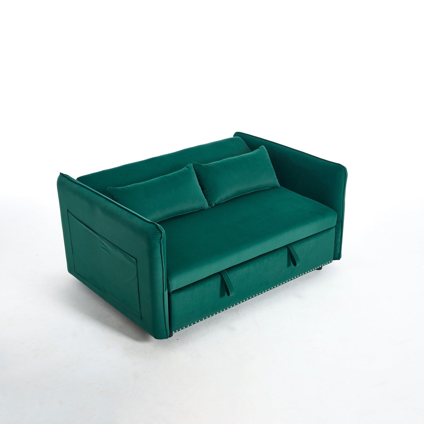 Canapé-lit convertible 3 en 1 en velours de 55 pouces avec dossier inclinable, poches latérales et 2 oreillers