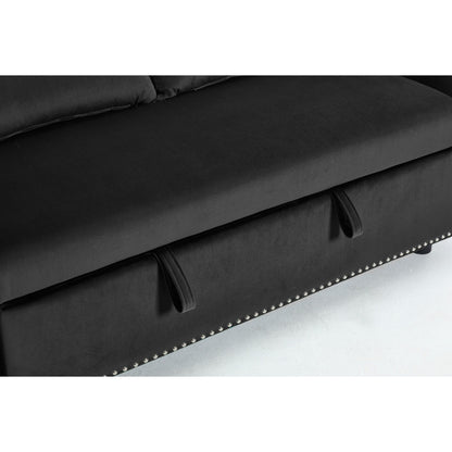 Canapé-lit convertible 3 en 1 en velours de 55 pouces avec dossier inclinable, poches latérales et 2 oreillers