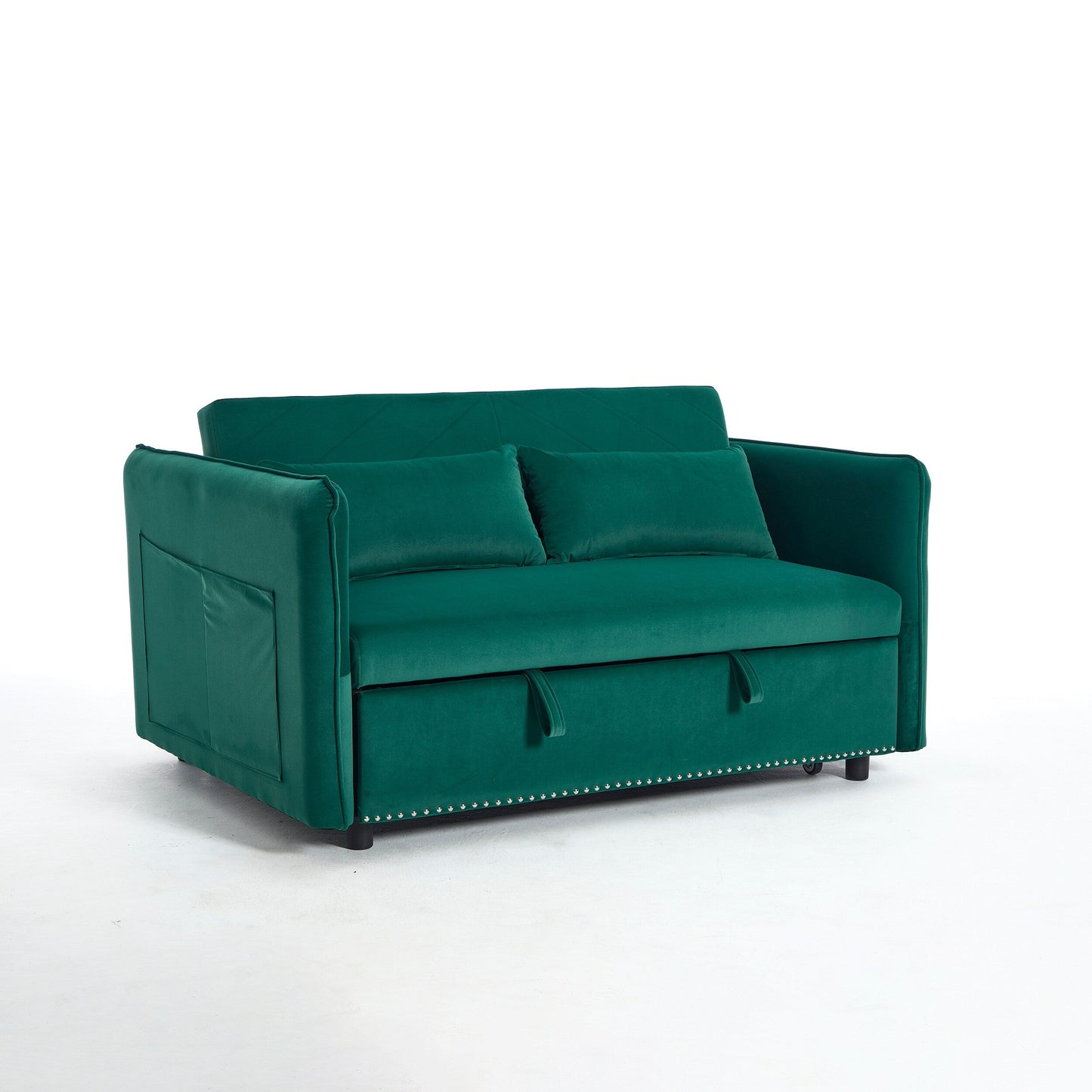 Canapé-lit convertible 3 en 1 en velours de 55 pouces avec dossier inclinable, poches latérales et 2 oreillers