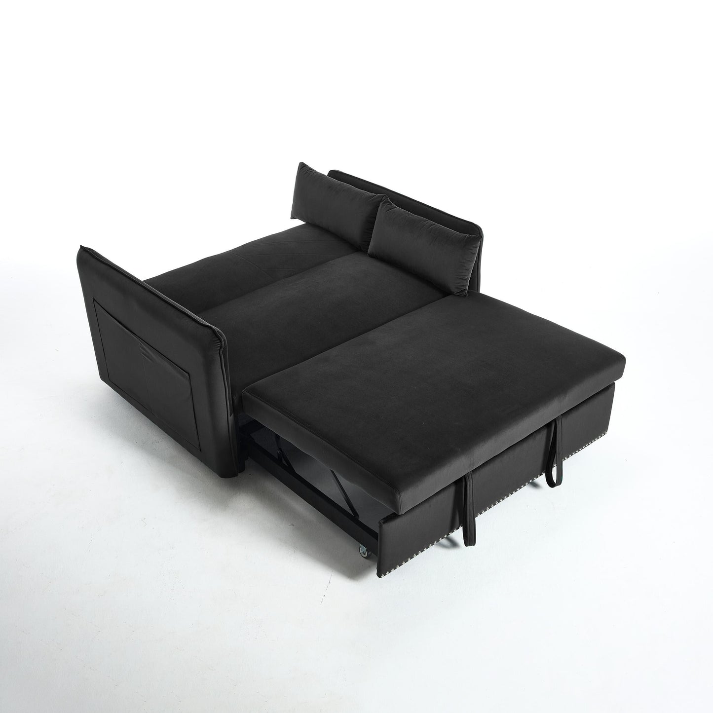 Canapé-lit convertible 3 en 1 en velours de 55 pouces avec dossier inclinable, poches latérales et 2 oreillers