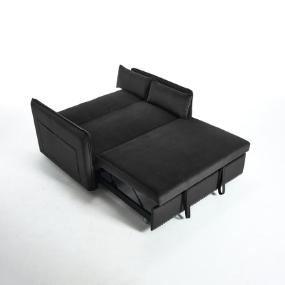 Canapé-lit convertible 3 en 1 en velours de 55 pouces avec dossier inclinable, poches latérales et 2 oreillers
