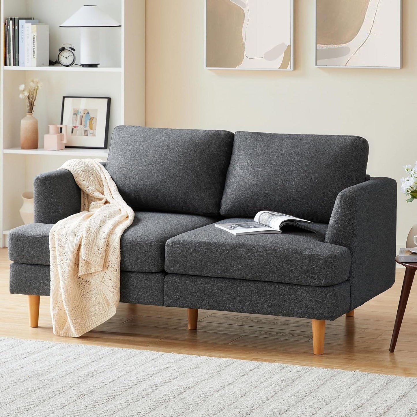 Canapé 2 places rembourré style Mid-Century 56 pour salon, chambre et appartement, design compact