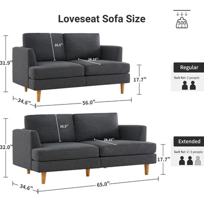 Canapé 2 places rembourré style Mid-Century 56 pour salon, chambre et appartement, design compact