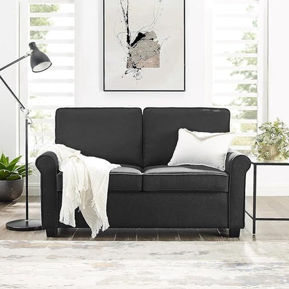 Canapé causeuse en lin 57,1 pouces avec accoudoirs roulés, matelas en mousse à mémoire de forme et pieds en plastique pour le salon