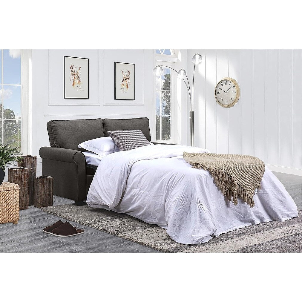 Canapé causeuse en lin 57,1 pouces avec accoudoirs roulés, matelas en mousse à mémoire de forme et pieds en plastique pour le salon