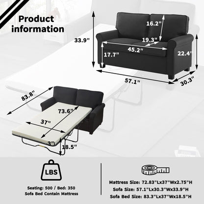 Canapé causeuse en lin 57,1 pouces avec accoudoirs roulés, matelas en mousse à mémoire de forme et pieds en plastique pour le salon