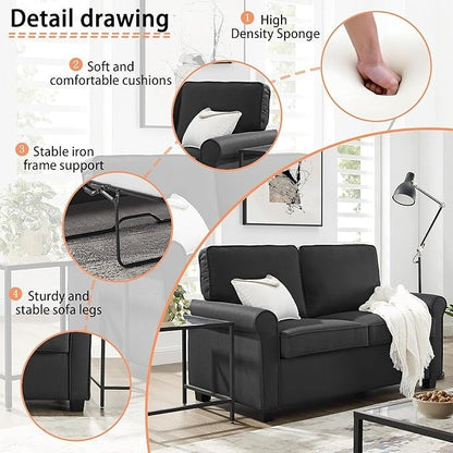 Canapé causeuse en lin 57,1 pouces avec accoudoirs roulés, matelas en mousse à mémoire de forme et pieds en plastique pour le salon