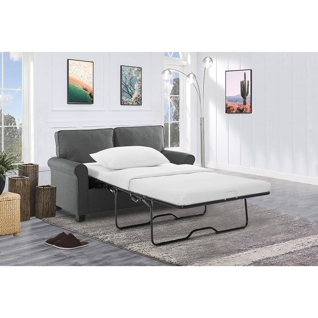 Canapé causeuse en lin 57,1 pouces avec accoudoirs roulés, matelas en mousse à mémoire de forme et pieds en plastique pour le salon