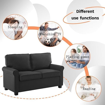 Canapé causeuse en lin 57,1 pouces avec accoudoirs roulés, matelas en mousse à mémoire de forme et pieds en plastique pour le salon