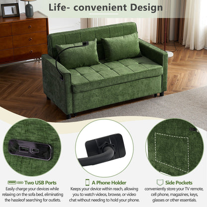 Canapé-lit convertible 57 pouces - Canapé-lit compact avec station de charge USB, dossier réversible et solutions de rangement intelligentes