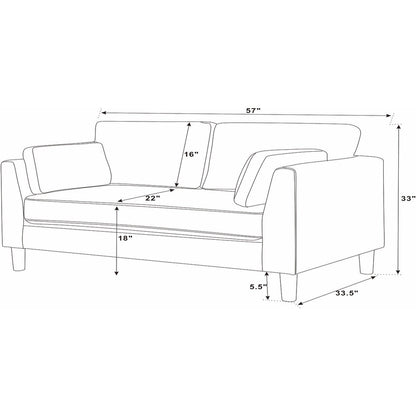 Causeuse en tissu avec pieds en bois - 34 P x 57 L x 33,5 H