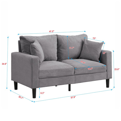 Canapé moderne rembourré avec 2 oreillers et coussin en mousse haute densité, cadre en bois pour salon et bureau