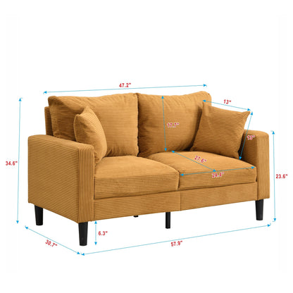 Canapé moderne rembourré avec 2 oreillers et coussin en mousse haute densité, cadre en bois pour salon et bureau