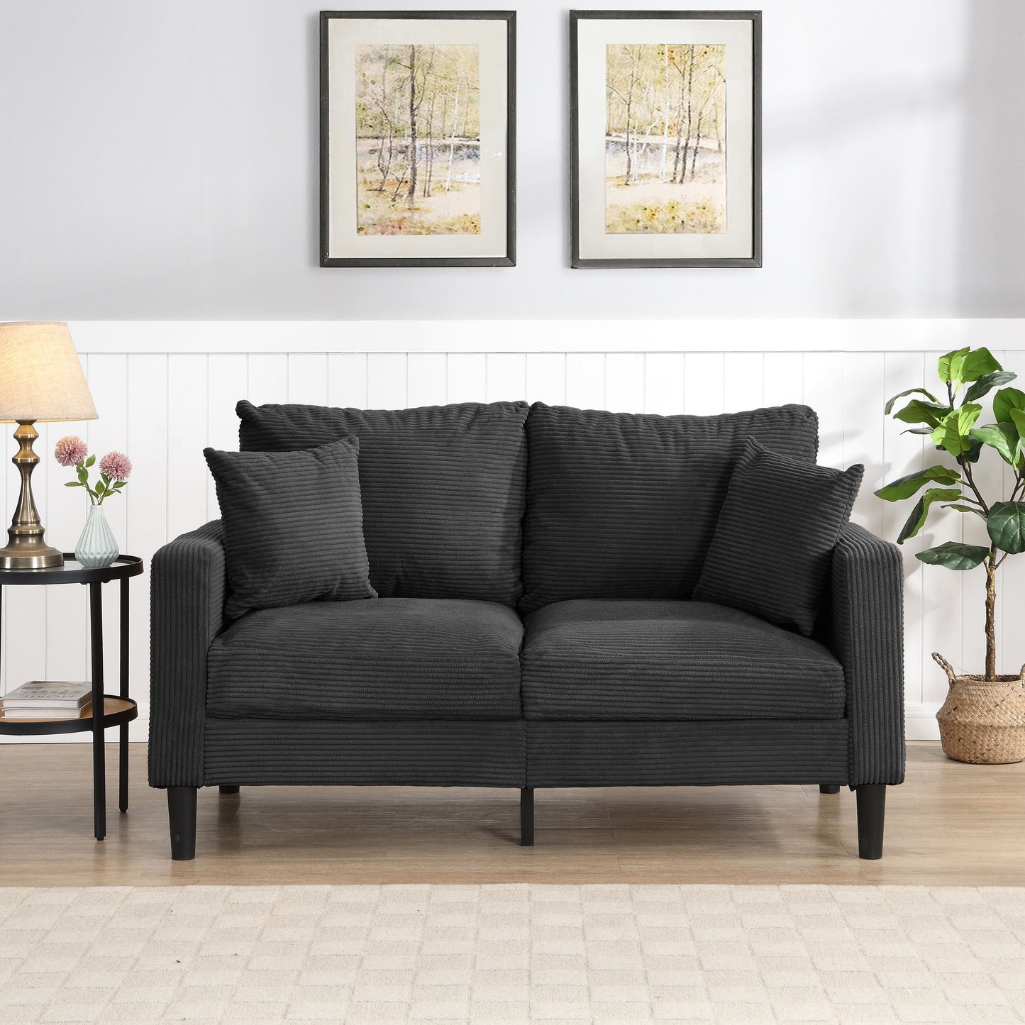Canapé moderne rembourré avec 2 oreillers et coussin en mousse haute densité, cadre en bois pour salon et bureau