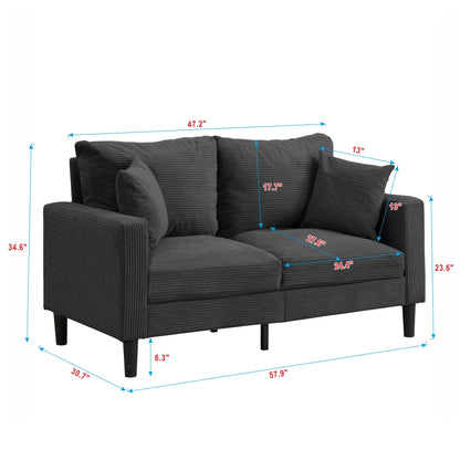 Canapé moderne rembourré avec 2 oreillers et coussin en mousse haute densité, cadre en bois pour salon et bureau