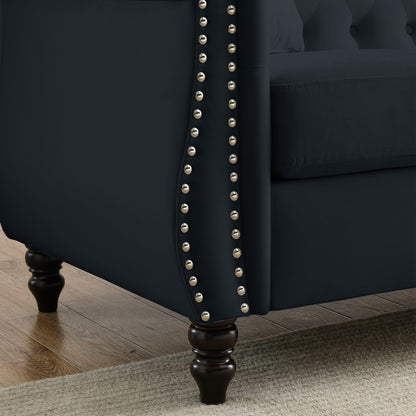 Canapé Chesterfield 2 places en velours 58,8 avec accoudoirs roulés, garniture cloutée et 2 coussins