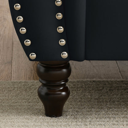 Canapé Chesterfield 2 places en velours 58,8 avec accoudoirs roulés, garniture cloutée et 2 coussins