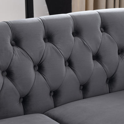 Canapé Chesterfield 2 places en velours 58,8 avec accoudoirs roulés, garniture cloutée et 2 coussins