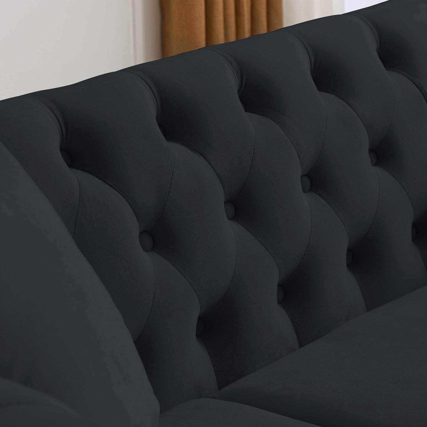 Canapé Chesterfield 2 places en velours 58,8 avec accoudoirs roulés, garniture cloutée et 2 coussins