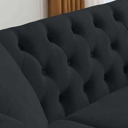 Canapé Chesterfield 2 places en velours 58,8 avec accoudoirs roulés, garniture cloutée et 2 coussins