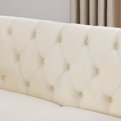 Canapé Chesterfield 2 places en velours 58,8 avec accoudoirs roulés, garniture cloutée et 2 coussins