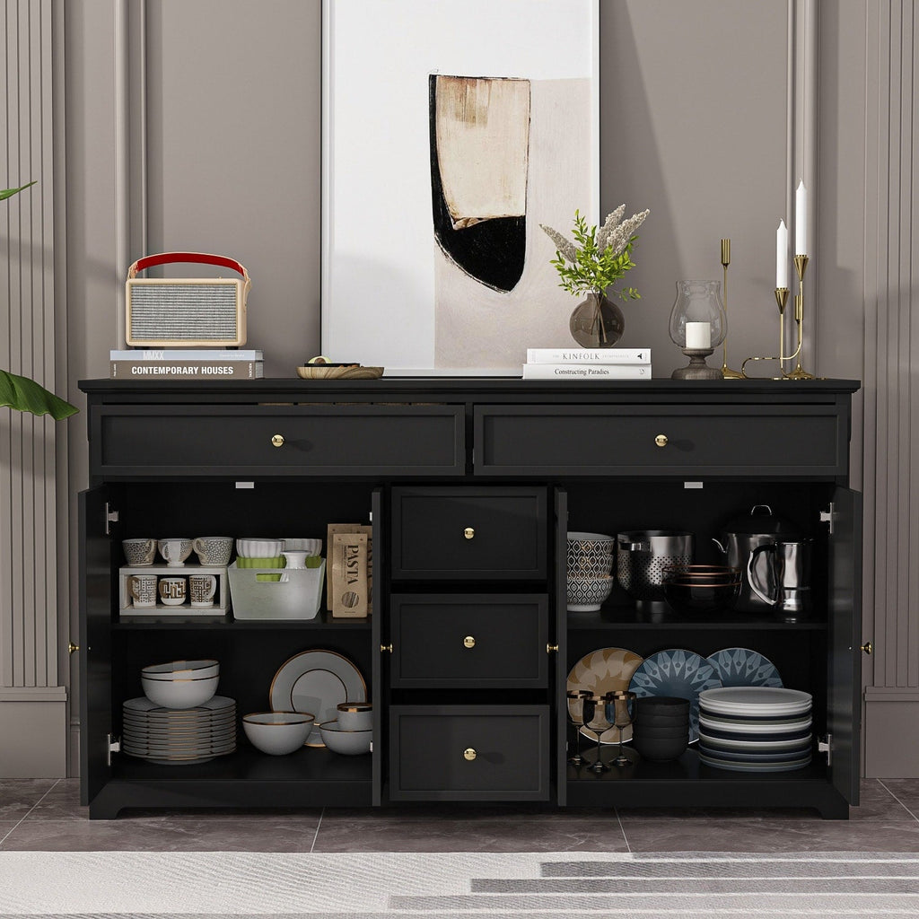 Buffet blanc laqué de 59,1 pouces, style contemporain et moderne du milieu du siècle
