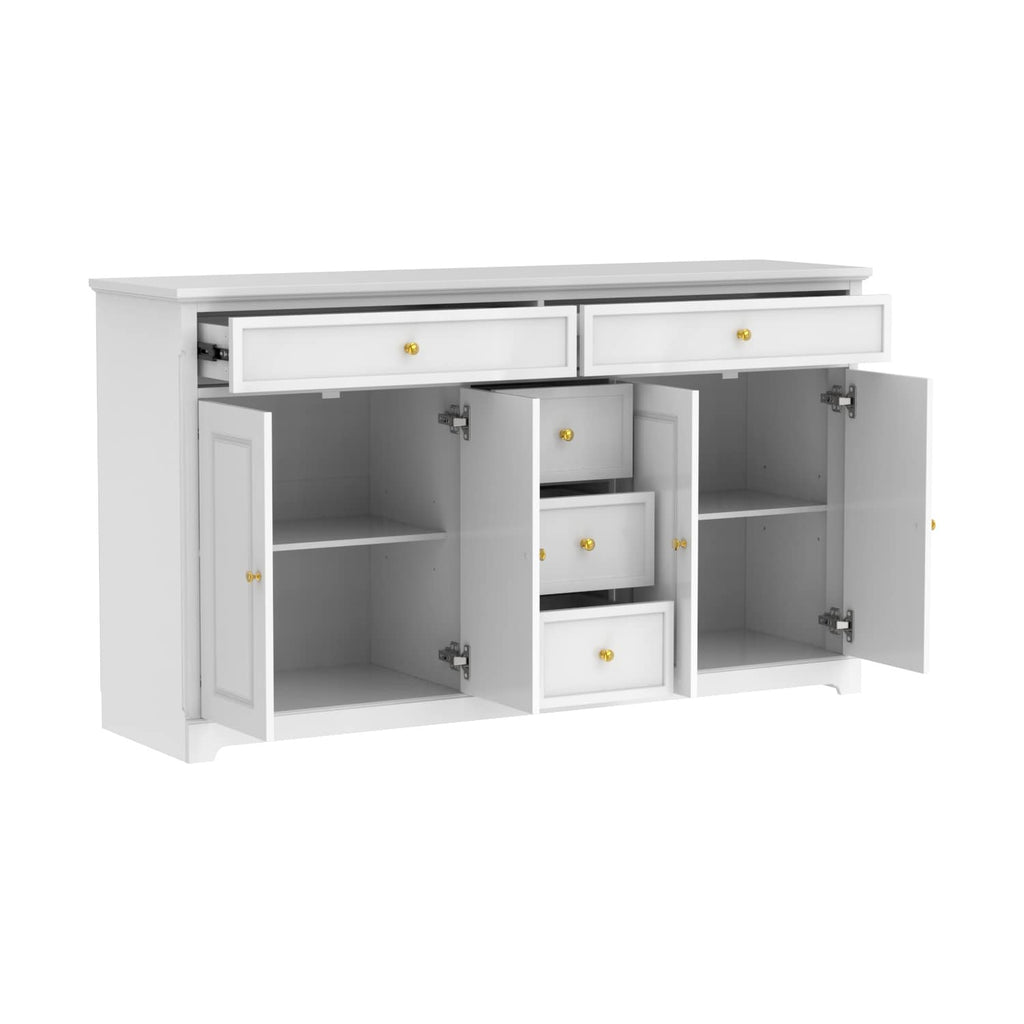 Buffet blanc laqué de 59,1 pouces, style contemporain et moderne du milieu du siècle