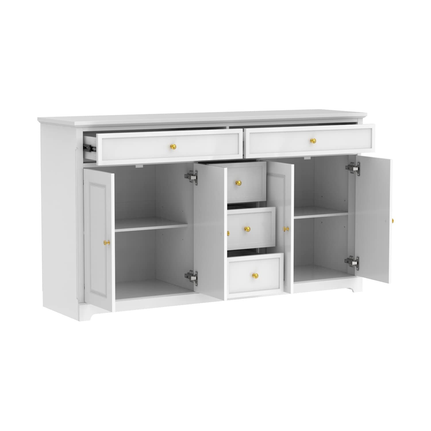 Buffet blanc laqué de 59,1 pouces, style contemporain et moderne du milieu du siècle