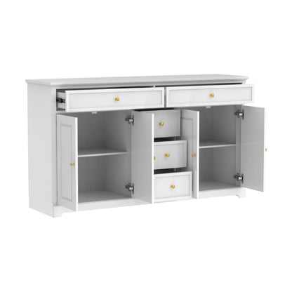 Buffet blanc laqué de 59,1 pouces, style contemporain et moderne du milieu du siècle
