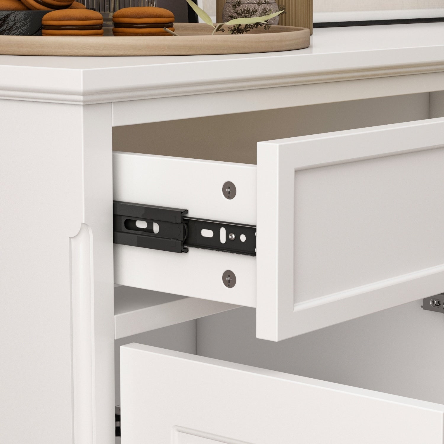 Buffet blanc laqué de 59,1 pouces, style contemporain et moderne du milieu du siècle