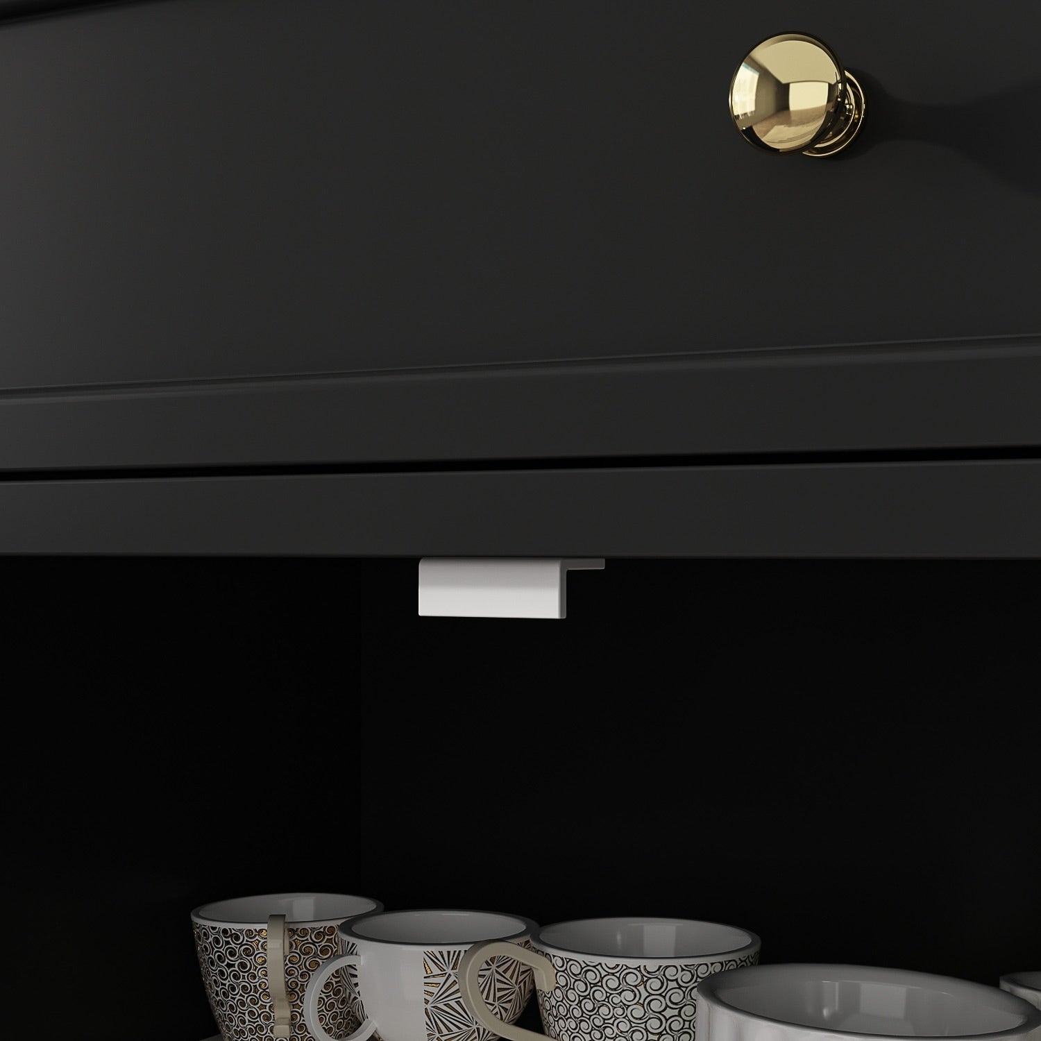 Buffet blanc laqué de 59,1 pouces, style contemporain et moderne du milieu du siècle