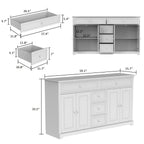 Buffet blanc laqué de 59,1 pouces, style contemporain et moderne du milieu du siècle