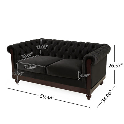 Canapé Chesterfield en velours 59,44 po avec accoudoirs roulés, dossier capitonné et capacité de 600 lb