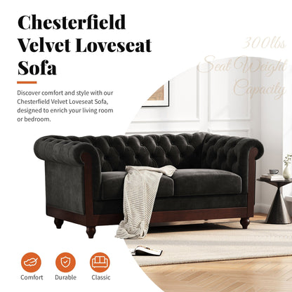 Canapé Chesterfield en velours 59,44 po avec accoudoirs roulés, dossier capitonné et capacité de 600 lb